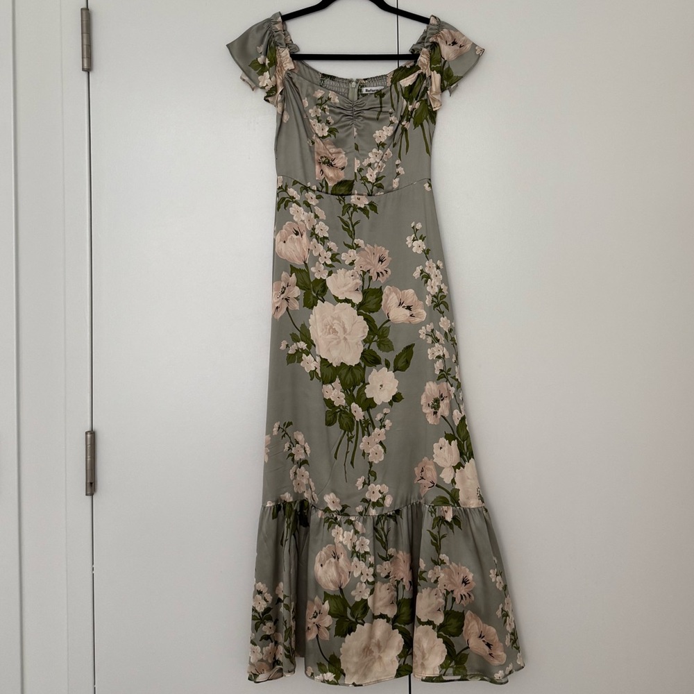 Reformation Sage Green Floral Off-Shoulder Maxi Dress - Picture 4 of 7